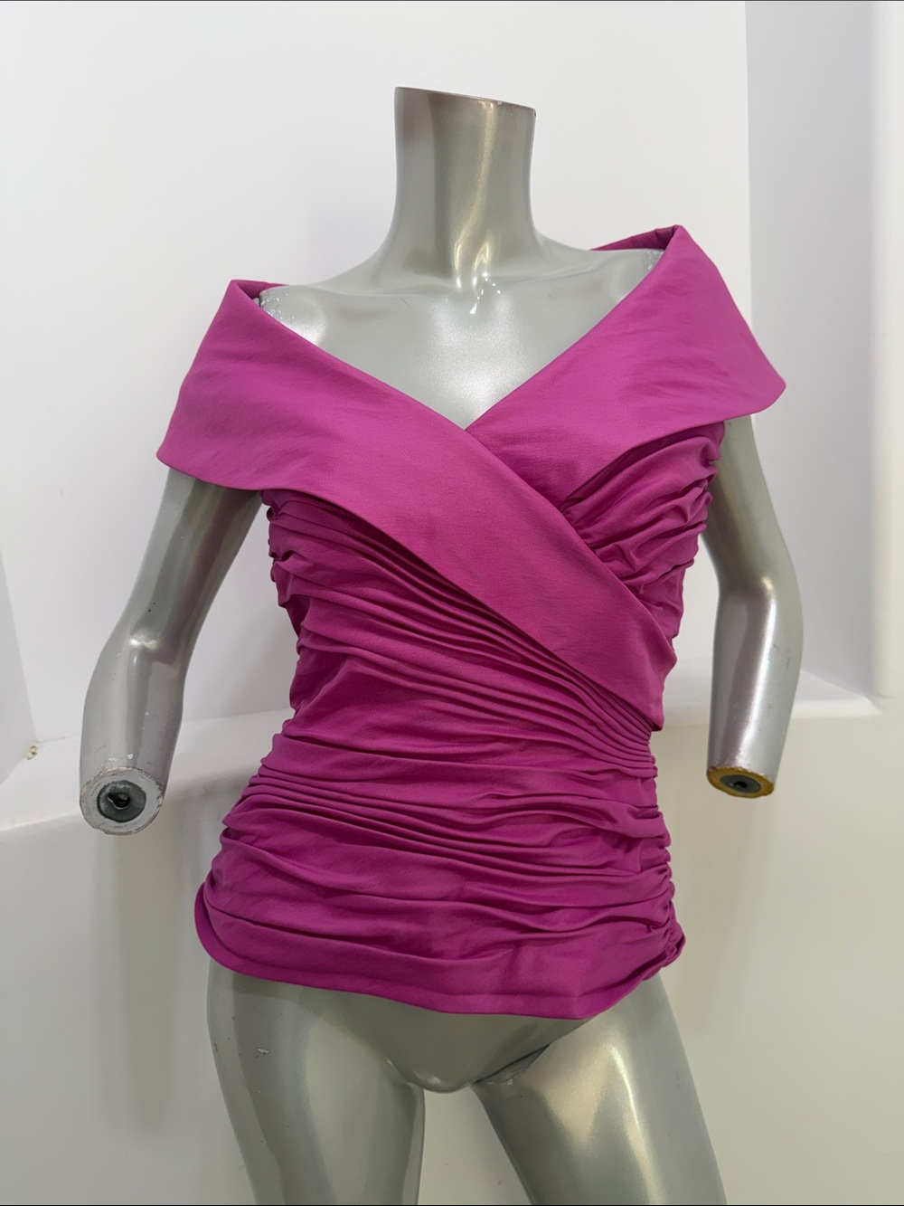 Tadashi Collection Vintage Off-Shoulder Ruched Magenta Women's Evening Top 6